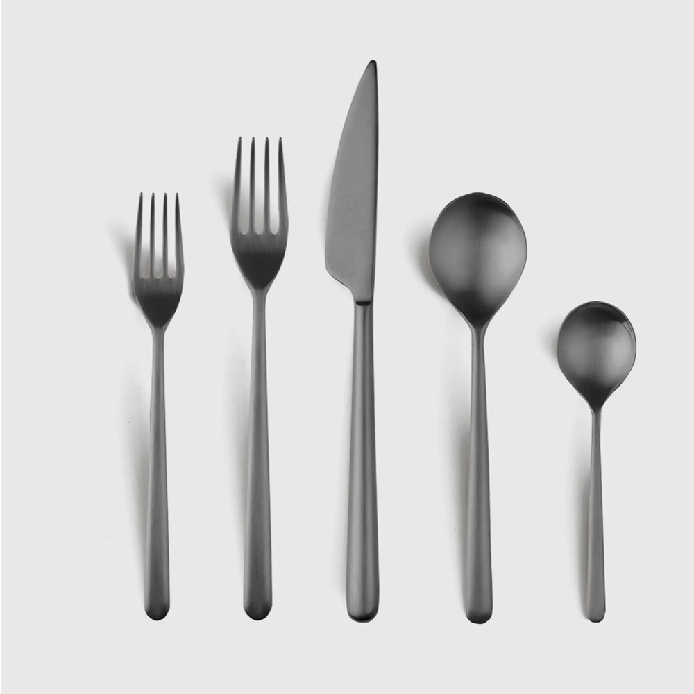 QUINCE NIB Mepra Linea Flatware 15 Piece Set Brushed Black
